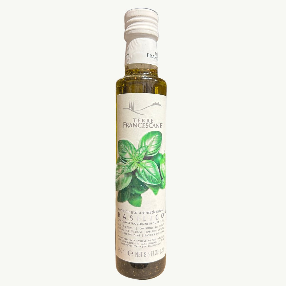 Olio Extra al Basilico, Extra Virgin Olive Oil Flavoured with Basil, from Terre Francescane (250ml)